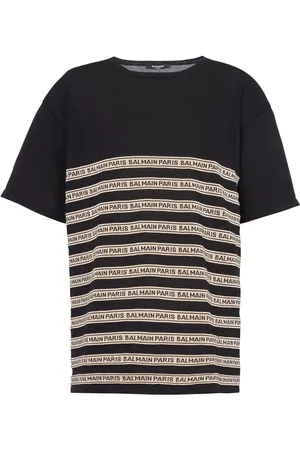 Balmain Gestreiftes Strickoberteil mit Logo