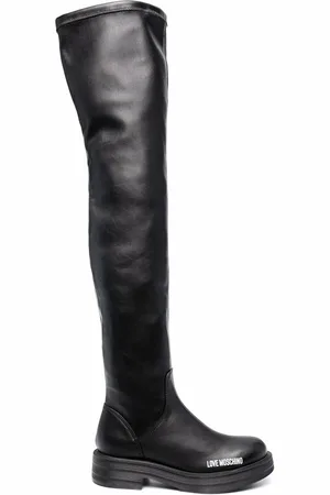 Moschino Kniehohe Stiefel mit Logo-Print