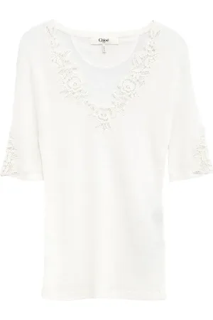 Chloé T-Shirt mit Blumenspitze