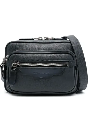 santoni Schultertasche aus gewalktem Leder