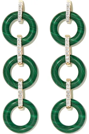 Mateo 14kt Gelbgoldhängeohrringe mit Diamanten und Malachit