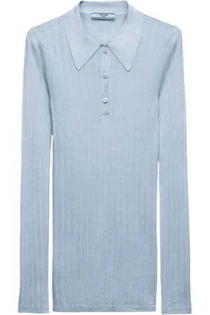 Prada Geripptes Kaschmir-Seiden-Poloshirt