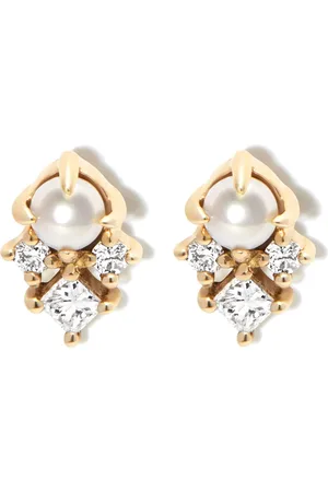 Mateo 14kt The Little Things Gelbgold-Diamantohrstecker mit Perle