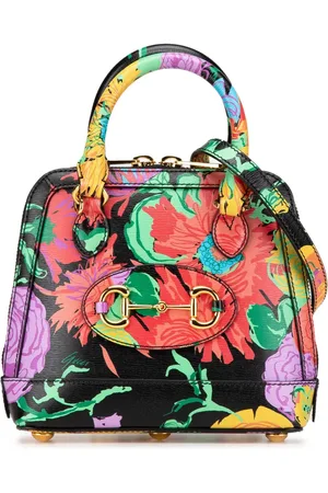 Gucci 2016-2024 mini Ken Scoot New Shangai Jenny Horsebit 1955 Handtasche aus Kalbsleder mit Blumen-Print