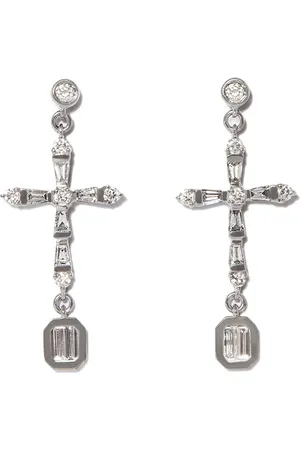 Shay 18kt Schwarzgold-Hängeohrringe mit Diamantkreuz