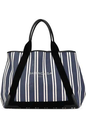 Balenciaga 2017-2024 gestreifte Navy Cabas M Tote Bag aus Canvas