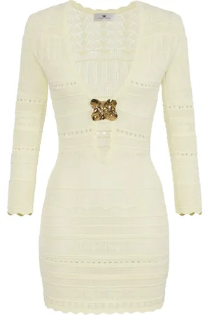 Elisabetta Franchi Lochstrick-Kleid mit Brosche