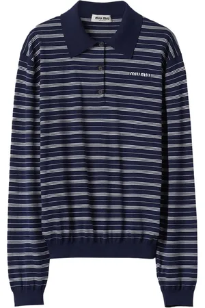 Miu Miu Gestreiftes Poloshirt mit Logo-Print