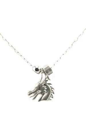 Hermès 2000-2024 palladierte Talismans Dragon H Halskette mit Anhänger