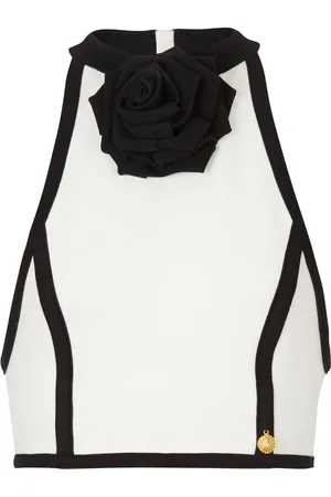 Balmain Neckholder-Top mit Rosenapplikation