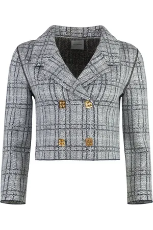 ST. JOHN Doppelreihige Jacke mit Karomuster