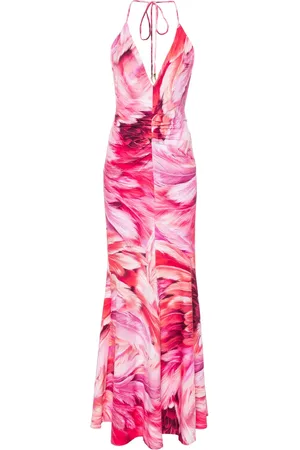 Roberto Cavalli Neckholer-Kleid mit Feder-Print