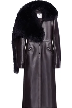 Courrèges Ledermantel mit Shearling-Kragen