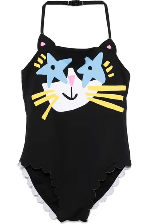 Stella McCartney Gerüschter Badeanzug mit Katzen-Print