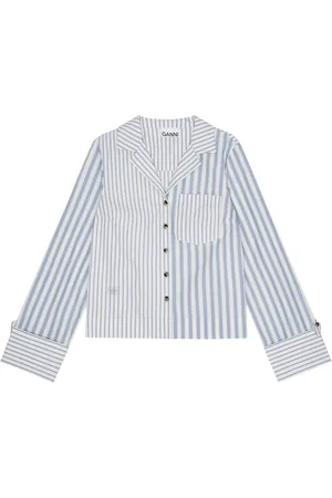Ganni Gestreiftes Cropped-Popeline-Hemd