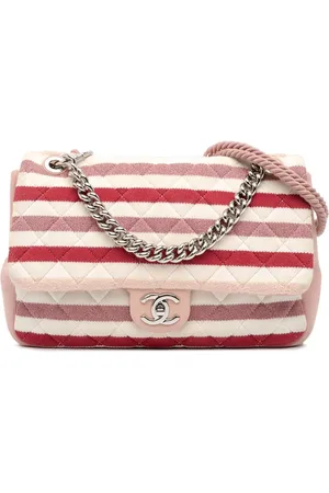 CHANEL 2018-2019 jumbo Stripe Jersey Felt and Rope Flap Satchel-Tasche