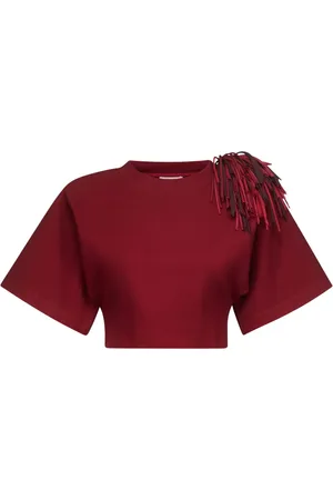 AREA Cropped-T-Shirt mit Fransenbrosche