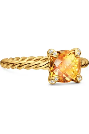 David Yurman 18kt Chatelaine Gelbgoldring mit Zitrin und Diamanten (7mm)