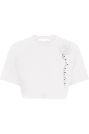 AREA Cropped-T-Shirt mit Kristallen