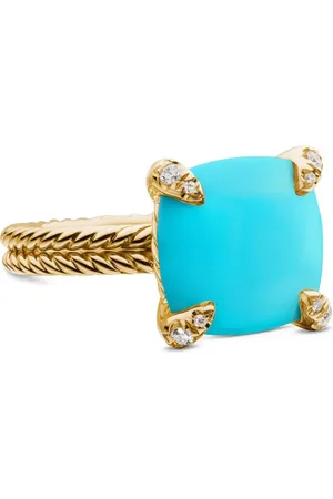 David Yurman 18kt Châtelaine Gelbgoldring mit Türkis und Diamanten (11mm)