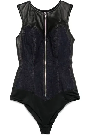 MITILIANE COUTURE Jeans-Body mit Ledereinsätzen