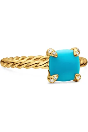 David Yurman 18kt Châtelaine Gelbgoldring mit Türkis und Diamanten (7mm)