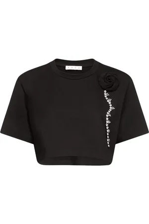 AREA Cropped-T-Shirt mit Kristallen