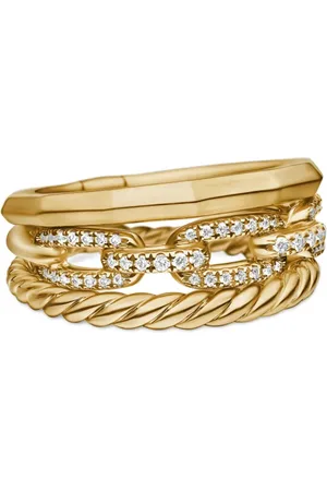 David Yurman 18kt Stax Three Row Gelbgoldring mit Diamanten (9,5mm)