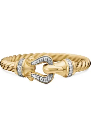 David Yurman 18kt Petite Buckle Gelbgoldring mit Diamanten 2mm