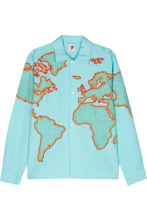 Sky High Farm Chambray-Hemd mit Mundi Map-Perle