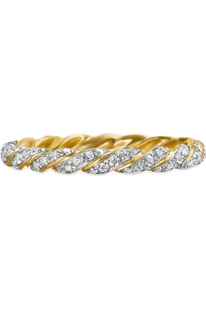 David Yurman 18kt Pavé Petite Gelbgoldring mit Diamanten (2,8mm)