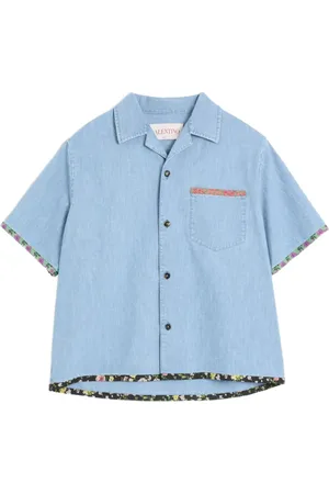 VALENTINO GARAVANI Bowlinghemd aus Denim mit Blumenbesatz
