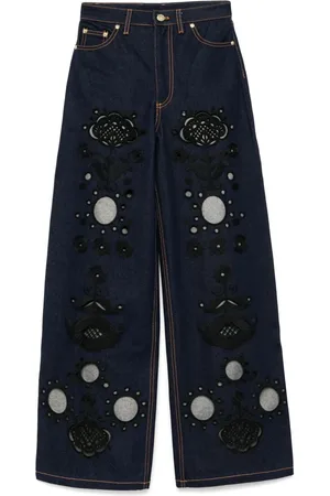 Cynthia Rowley Bestickte Wide-Leg-Jeans