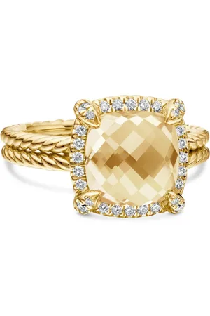 David Yurman 18kt Châtelaine Gelbgoldring mit Zitrin und Diamanten 9mm