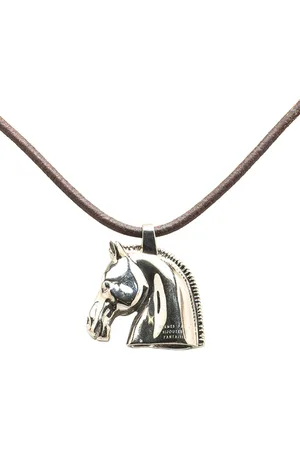 Hermès 20th Century Halskette aus Palladium mit Pferdekopf-Anhänger