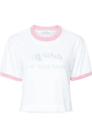 OFF-WHITE Cropped-T-Shirt mit Script-Stickerei
