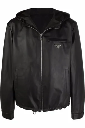 Prada Lederjacke mit Logo-Schild