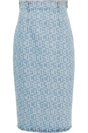 GCDS Denim-Bleistiftrock mit Monogrammmuster