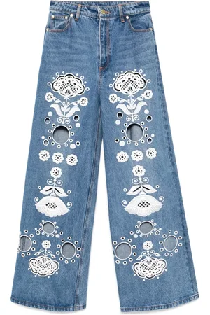 Cynthia Rowley Bestickte Wide-Leg-Jeans