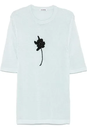 Jil Sander Gestricktes T-Shirt mit Häkelblume
