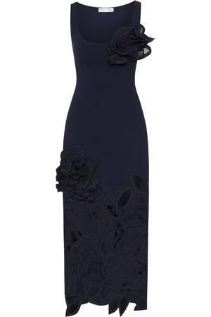 Oscar de la Renta Stick-Midikleid mit Rosenapplikation