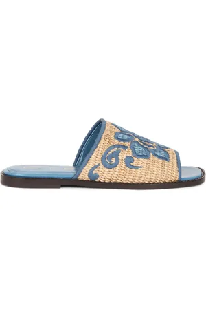 Etro Pantoletten aus Raffiabast mit Stickerei