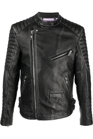 Philipp Plein Skull Bones Lederjacke im Metallic-Look