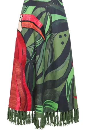 Farm Rio Flamingo-embroidered maxi skirt