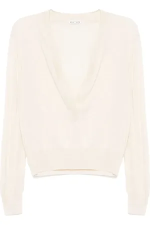 Recto Semi-transparentes Strickoberteil mit tiefem Henley-Kragen