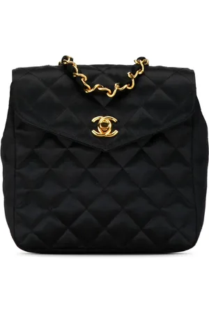 CHANEL 1986-1988 CC Umhängetasche aus Satin mit Steppung