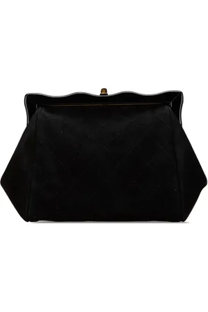 CHANEL 1996-1997 gesteppte Kiss Lock Clutch aus Wildleder mit CC