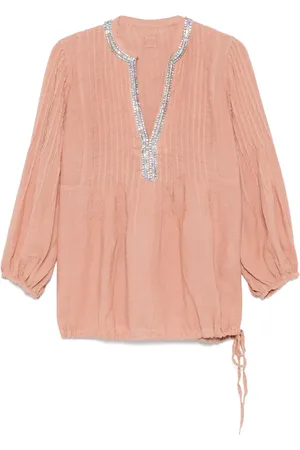 120% Lino Bluse mit Kristallverzierung