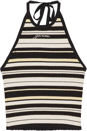 Ganni Gestreiftes Cropped-Top mit Logo-Stickerei