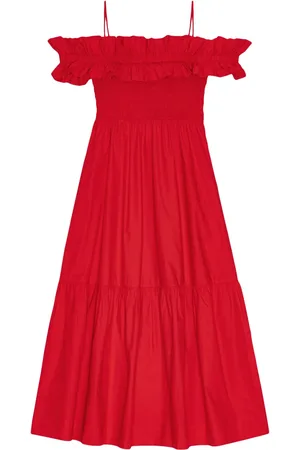 Ganni Gerüschtes Popeline-Kleid